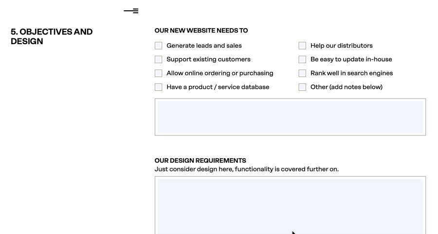 website brief screenshot