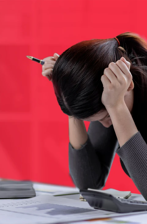 Woman frustrated by a terrible website