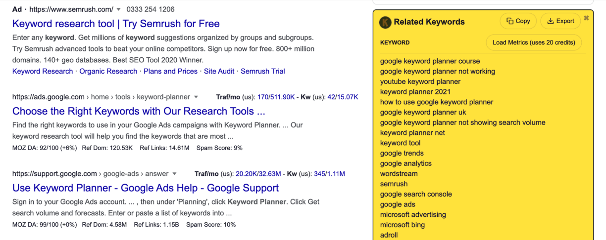 Keywords Everywhere extension