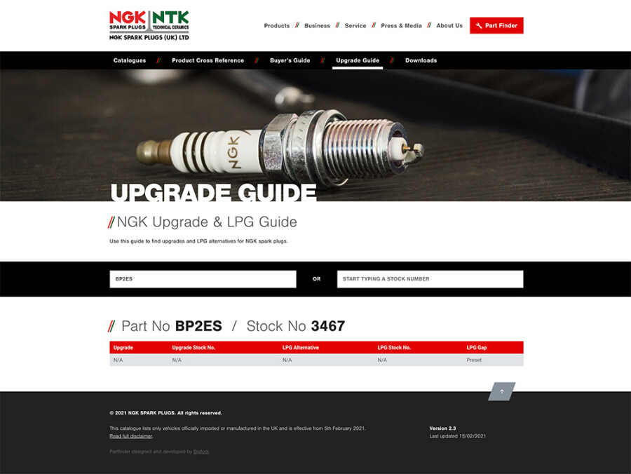 NGK Partfinder upgrade guide