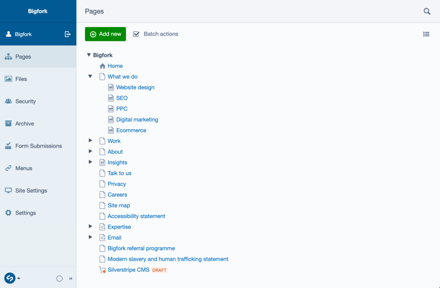 silverstripe cms dashboard